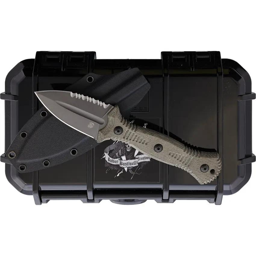 Bastinelli Creations Telum Fixed Blade Knife Green Micarta Handle 7 Inch M390 Clip Kydex For Tactical Enthusiasts by Bastinelli Creations