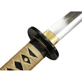 BattleBlades Wakizashi Kogane No Senshi Hand Forged 1095 Carbon Steel Clay Tempered Gold Silk Tsuka For Collectors by BattleBlades