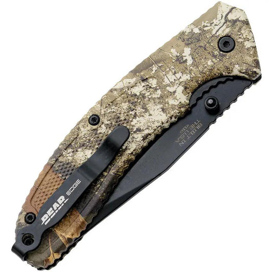 Bear Edge Linerlock Assisted Opening Knife Realtree Xtra Camo 3.5in Blade 4.5in Closed For Outdoor EDC by Bear Edge