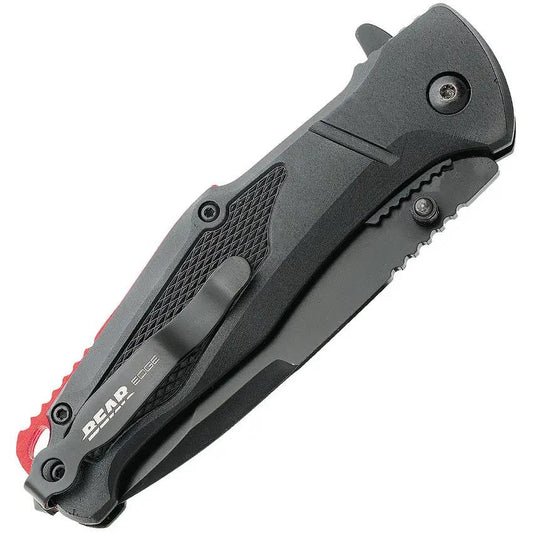 Bear Edge Linerlock Assisted Opening Knife Black Red 61121 Tanto Blade Aluminum Handle For EDC Enthusiasts by Bear Edge