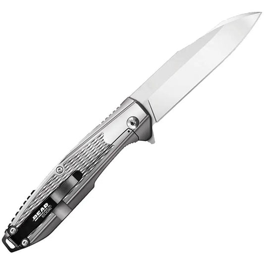 Bear And Son Linerlock Knife 61125 EDC Satin Blade Textured Handle Extended Tang Pocket Clip by Bear & Son