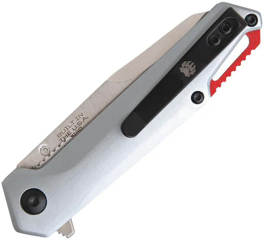 Bear And Son Linerlock Knife Gray Aluminum Handle Compact 3 Inch Satin Drop Point Blade EDC by Bear & Son