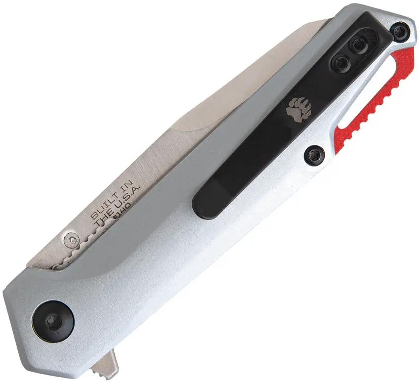 Bear And Son Linerlock Knife Gray Aluminum Handle Compact 3 Inch Satin Drop Point Blade EDC by Bear & Son