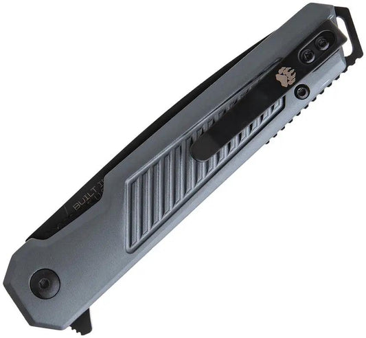 Bear And Son Linerlock Assisted Opening Knife 3.5 Inch Drop Point Blade Gray Aluminum Handle For EDC Enthusiasts by Bear & Son