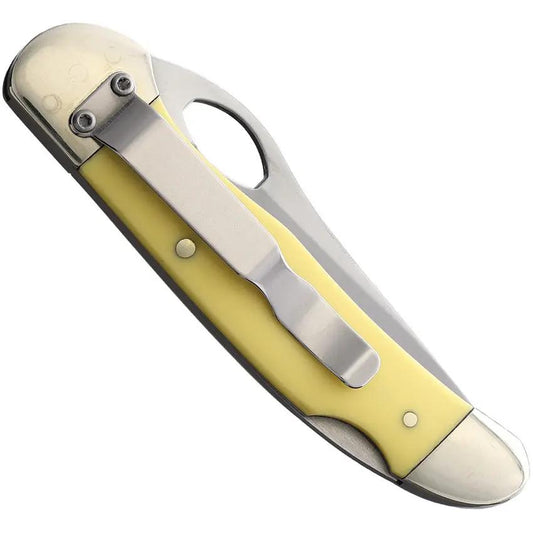 Bear And Son Lockback Knife With Yellow Delrin Handle Satin 3.25in Blade 4.25in Closed For EDC Enthusiasts by Bear & Son