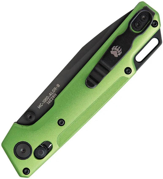 Bear And Son Nekama I Slide Lock Knife One Handed EDC Enthusiasts Racing Green Aluminum Handle 14C28N Tanto by Bear & Son
