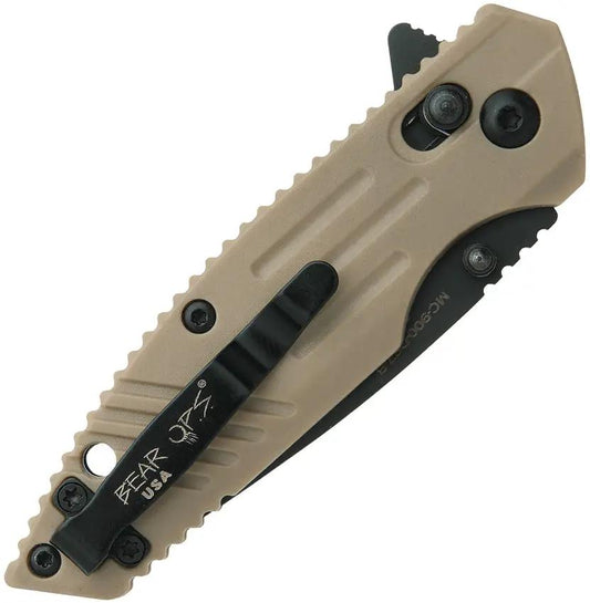 Bear And Son Slide Lock Knife Desert Tan Zytel Handle 2.5 Inch Partially Serrated Blade For EDC Premium Enthusiasts by Bear & Son