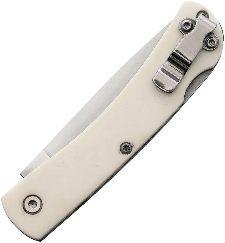 Bear And Son Small Lockback Knife White Bone Handle Premium Satin Blade Pocket Clip EDC Ready by Bear & Son