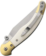 Betyar Fejesgorbe Linerlock EDC Knife For Collectors AUS8 Satin Clip Point 3.5in Blade Brass Bolsters Bone Handle by Betyar