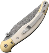 Betyar Fejesgorbe Linerlock Dama DM Damascus Clip Point Knife Premium Bone Handle Brass Bolsters For EDC Collectors by Betyar