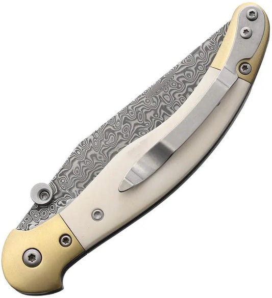 Betyar Fejesgorbe Linerlock Dama DM Damascus Clip Point Knife Premium Bone Handle Brass Bolsters For EDC Collectors by Betyar