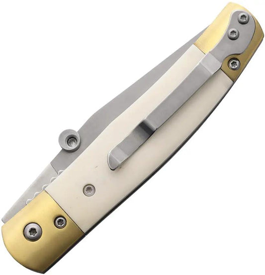 Premium Betyar Linerlock Knife AUS8 Blade 4.25in Closed Satin Clip Point with White Bone Handle for EDC Enthusiasts by Betyar