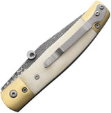 Betyar Damascus Linerlock Clip Point Pocket Knife With Bone Handle Brass Bolsters For EDC Collectors by Betyar