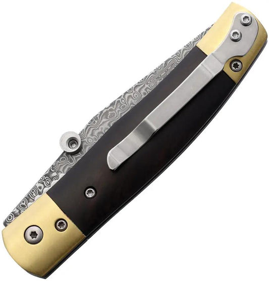 Betyar Linerlock Damascus Folding Knife MKWD DM With Wood Handle Brass Bolster For EDC Enthusiasts by Betyar