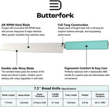 Butterfork Mint Green Bread Knife Serrated 7.5In Blade Full Tang Dishwasher Safe With Oak Sheath For Home Cooks by Butterfork