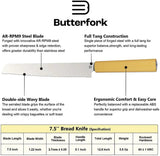 Butterfork Bread Knife Yellow 7.5 Inch Serrated Stainless Blade Full Tang Dishwasher Safe For Home Cooks by Butterfork