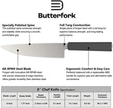 Butterfork Chef's Knife Full Tang AR RPM9 Blade For Pros And Home Cooks Replaceable Handle Oak Sheath Dark Gray by Butterfork