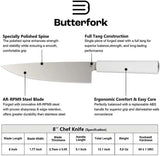 Butterfork Chef's Knife Light Gray With Replaceable Handle 8-Inch AR-RPM9 Blade Oak Sheath Ideal For Home Cooks by Butterfork