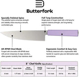 Butterfork Purple 8 Inch Chef Knife With Replaceable Handle Full Tang AR-RPM9 Blade For Home Cooks by Butterfork