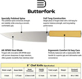 Butterfork Chef Knife 8 Inch AR RPM9 Blade Full Tang Dishwasher Safe Yellow ABS Handle For Pros by Butterfork