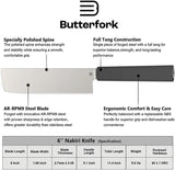 Butterfork Nakiri Knife 6 Inch AR RPM9 Blade Full Tang Replaceable Handle Oak Sheath For Home Cooks by Butterfork