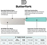 Butterfork Nakiri Knife Mint Green 6 Inch ARRPM9 Blade Premium Full Tang For Home Cooks Oak Sheath by Butterfork