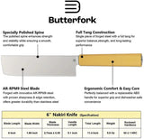 Butterfork Nakiri Knife 6 Inch Polished AR RPM9 Blade With Replaceable Yellow Handle Oak Sheath For Home Cooks by Butterfork