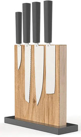 Butterfork 5 Piece Kitchen Knife Set With Magnetic Oak Stand Full Tang Dishwasher Safe For Home Cooks by Butterfork