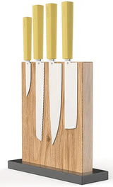 Butterfork Modern Kitchen Knife Set With Stand AR RPM9 Blades Chef Nakari Bread Paring Knives Yellow Handles For Cooks by Butterfork