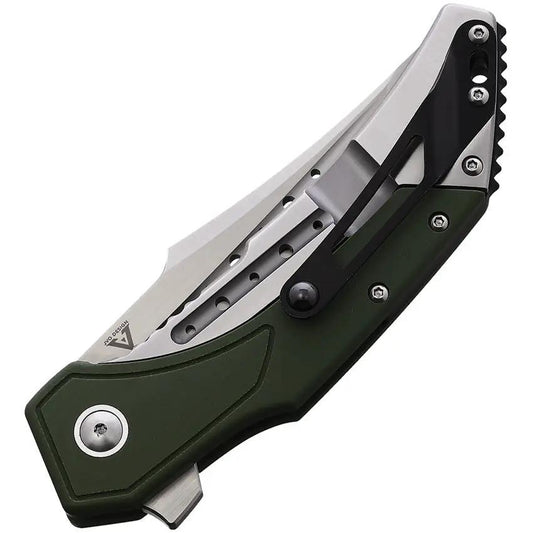 Begg Knives Astio Framelock OD Green G10 EDC Knife With D2 Satin Tanto Blade Extended Tang by Begg Knives