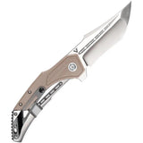 Begg Knives Astio Framelock EDC Knife Tan G10 Handle D2 Satin Tanto Blade Extended Tang by Begg Knives