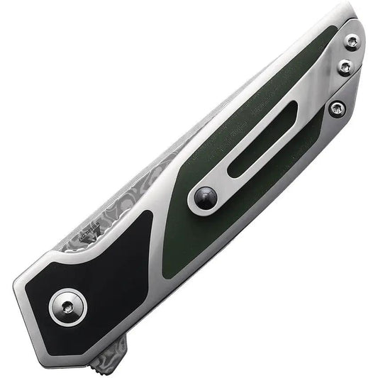 Begg Knives Diamici Linerlock Damascus Knife VG10 San Mai Blade Green Black Micarta Inlay Extended Tang EDC by Begg Knives