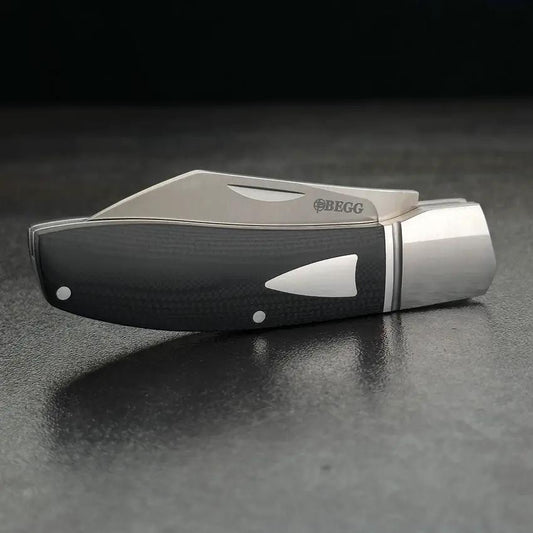 Begg Knives Slip Joint Sheepfoot BG035 Black G10 Handle 3In Satin 14C28N Blade EDC Storage Case Included by Begg Knives