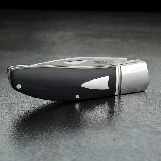 Begg Knives DP Slip Joint Pocket Knife Black G10 Handle 3in Satin Drop Point Blade 14C28N EDC by Begg Knives