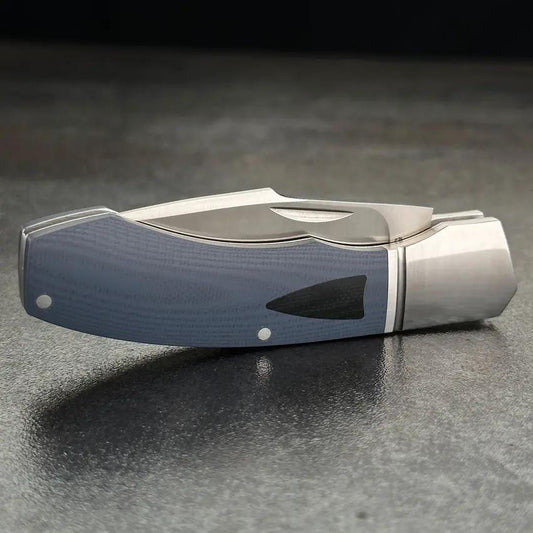 Begg Knives Recurve Slip Joint EDC Knife Blue G10 Handle Satin 14C28N Blade Premium Compact by Begg Knives