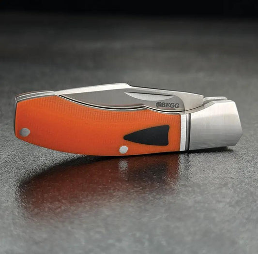 Begg Knives Mini Hunter Slip Joint EDC Pocket Knife With Satin 14C28N Blade Orange Black G10 by Begg Knives