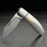Begg Knives Sheepfoot Mini Slip Joint BG046 Satin 14C28N Blade Stainless Handle Brass Shield EDC Compact by Begg Knives