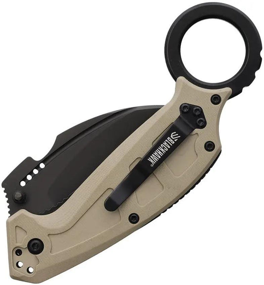 Blackhawk Garra 3 Linerlock Karambit Folding Knife Tan G10 With Pocket Clip Finger Ring For EDC Tactical by Blackhawk