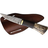 BenJahmin Damascus Fixed Blade Knife With Stag And Wenge Handle Leather Sheath Ideal For Outdoor Enthusiasts by BenJahmin Knives