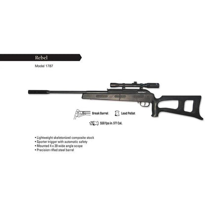 Beeman Rebel Pellet Air Rifle 177 Caliber 480 FPS Break Barrel With Scope And Mounts For Target Shooters by Beeman