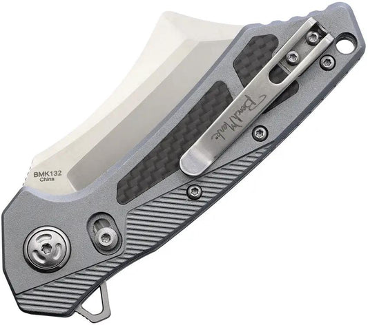 Benchmark Slide Lock Folding Knife BMK132 Satin 3.5in Stainless Blade Aluminum Carbon Fiber Inlay Extended Tang EDC by Benchmark