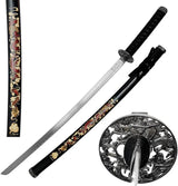 Bishamon Samurai Sword SA124BK DGS Premium Carbon Steel Blade Dragon Art For Collectors Black Cord Handle Scabbard by Bishamon