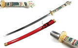 Bishamon Premium Samurai Sword Dragon With Carbon Steel Blade Dragon Handle Red Scabbard For Collectors by Bishamon