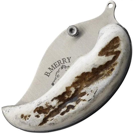 B Merry Pocket Ulu Knife Caribou Antler Handle Premium Satin 440 Stainless Blade 2.63in Outdoor Enthusiasts EDC by B Merry