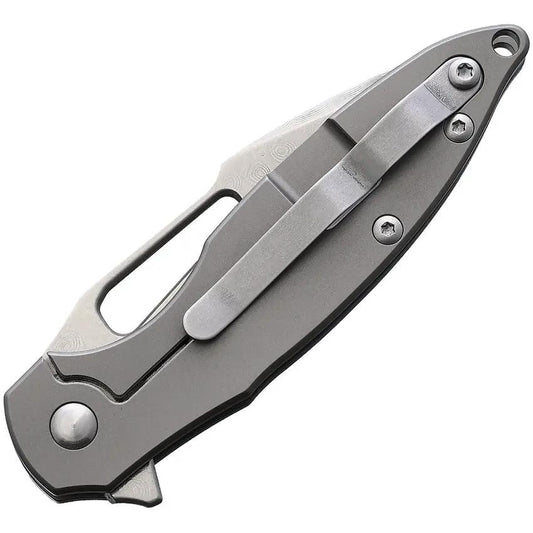 BucknBear Titanium Framelock Knife With Damascus Blade And Premium Satin Titanium Handle For EDC Enthusiasts by BucknBear