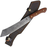 BucknBear 9 Inch Damascus Wharncliffe Machete Full Tang Burl Rosewood Handle Lanyard Hole Leather Sheath Survival by BucknBear