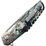 BucknBear Abalone Linerlock Folding Knife With Premium Damascus Steel Blade For Collectors by BucknBear