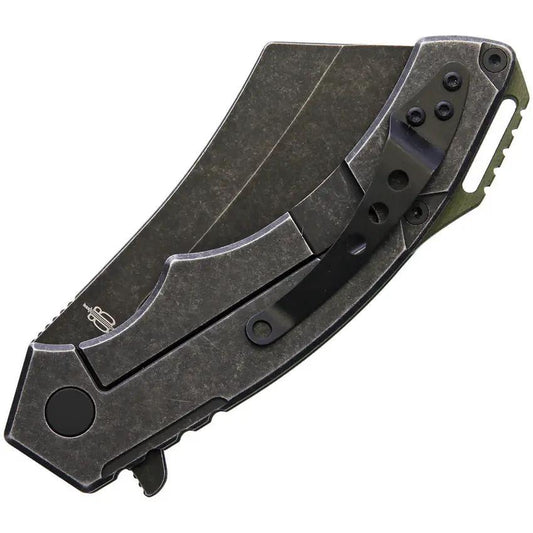BucknBear Cleaver Framelock Knife 42395C With D2 Blade Green G10 Handle Carbon Fiber Onlay Extended Tang EDC Ready by BucknBear