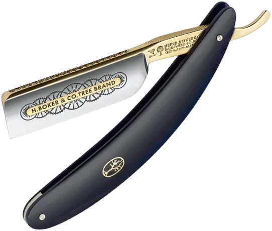 Boker 14er Razor 140800 Luxury Carbon Steel Blade 14K Gold Accents Black Acrylic Handle Collector Edition by Boker