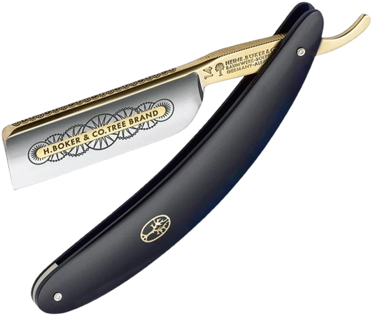Boker 14er Razor 140800 Luxury Carbon Steel Blade 14K Gold Accents Black Acrylic Handle Collector Edition by Boker